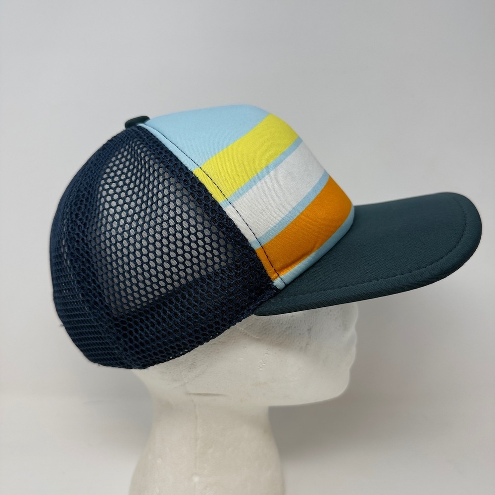 Movi EVRYday Striped Trucker Hat Navy Blue Yellow Orange Mountain Logo Mesh Cap‎ - Picture 5 of 12